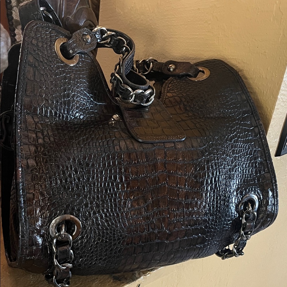 Vintage Stuart Weitzman Brown and Black Leather Satchel. - Picture 7 of 8